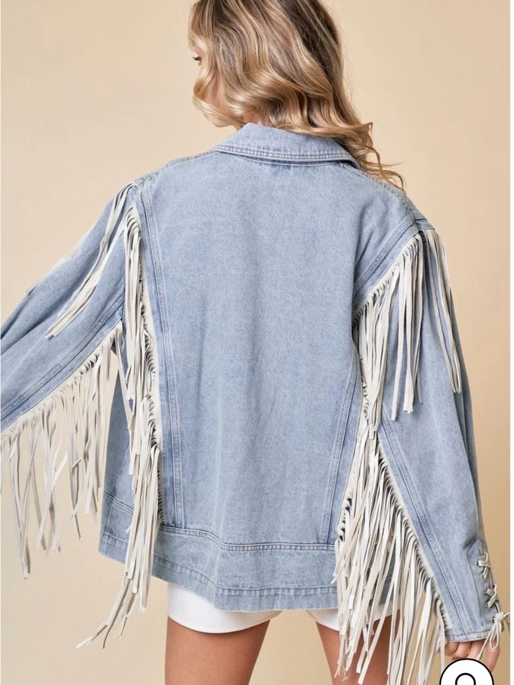 Saints & Hearts Light Blue Fringe Denim Jacket with White Trim - Picture 4 of 10